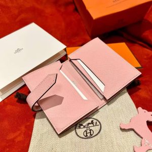 Hermes Bearn Mini Wallet Card Holder Handmade In Epsom Calfskin Leather Silver Hardware 3Q Rose Sakura - Image 9