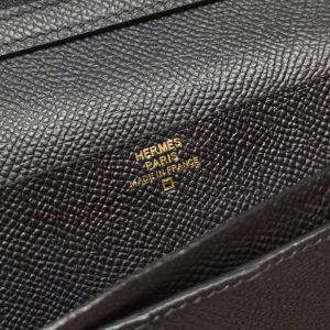Hermes Bearn Wallet With Gusset Handmade In Epsom Calfskin Leather Matte Alligator Crocodile Gold Hardware 89 Noir - Image 4