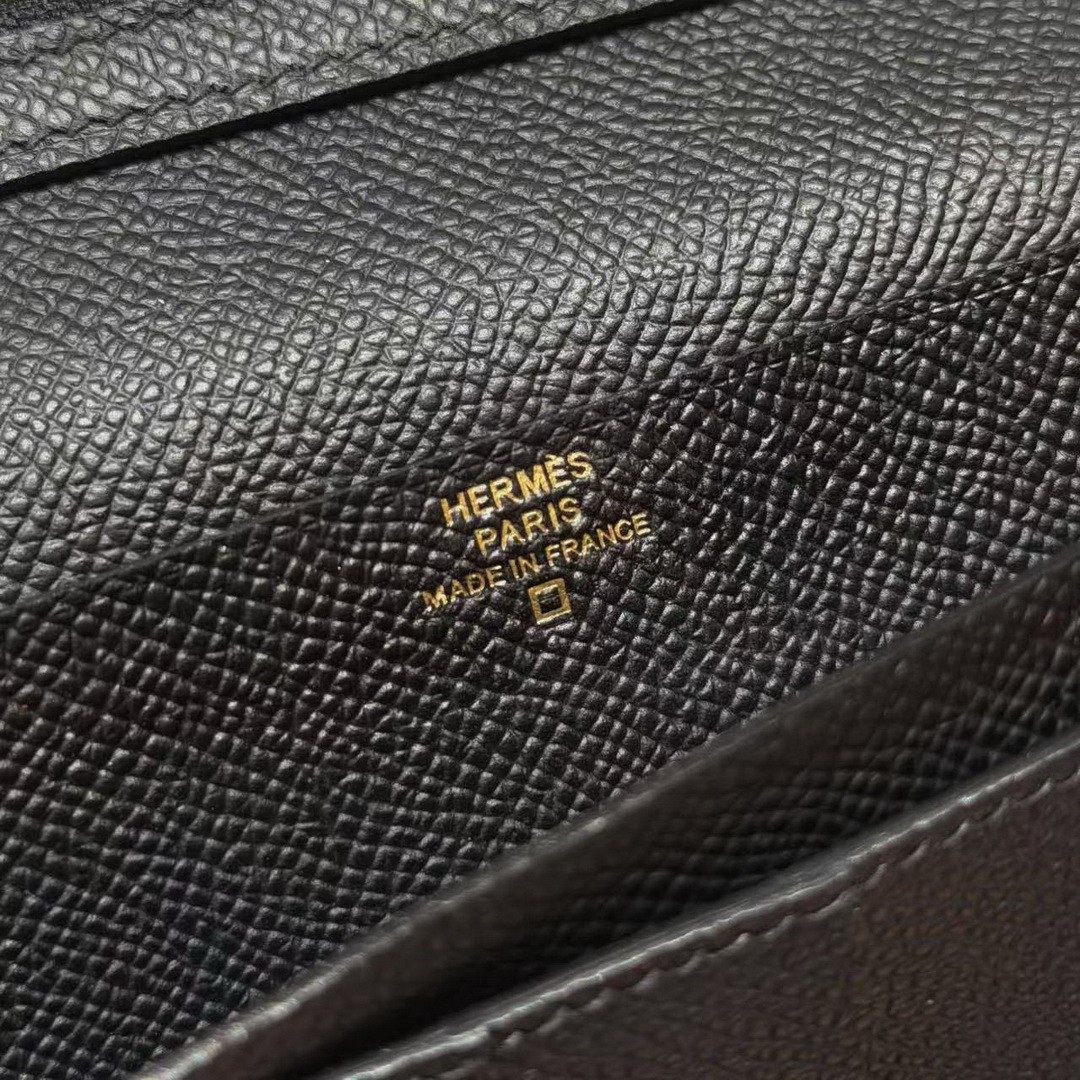 Hermes Bearn Wallet With Gusset Handmade In Epsom Calfskin Leather Matte Alligator Crocodile Gold Hardware 89 Noir - Image 4
