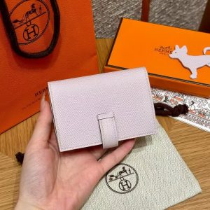 Hermes Bearn Mini Wallet Card Holder Handmade In Epsom Calfskin Leather Gold Hardware 09 Mauve Pale - Image 10