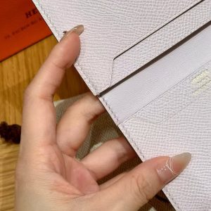 Hermes Bearn Mini Wallet Card Holder Handmade In Epsom Calfskin Leather Gold Hardware 09 Mauve Pale - Image 5
