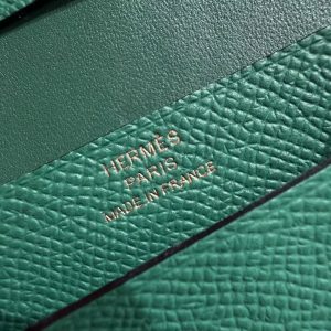 Hermes Bearn Mini Wallet Card Holder Handmade In Epsom Calfskin Leather Gold Hardware U4 Vert Vertigo - Image 9