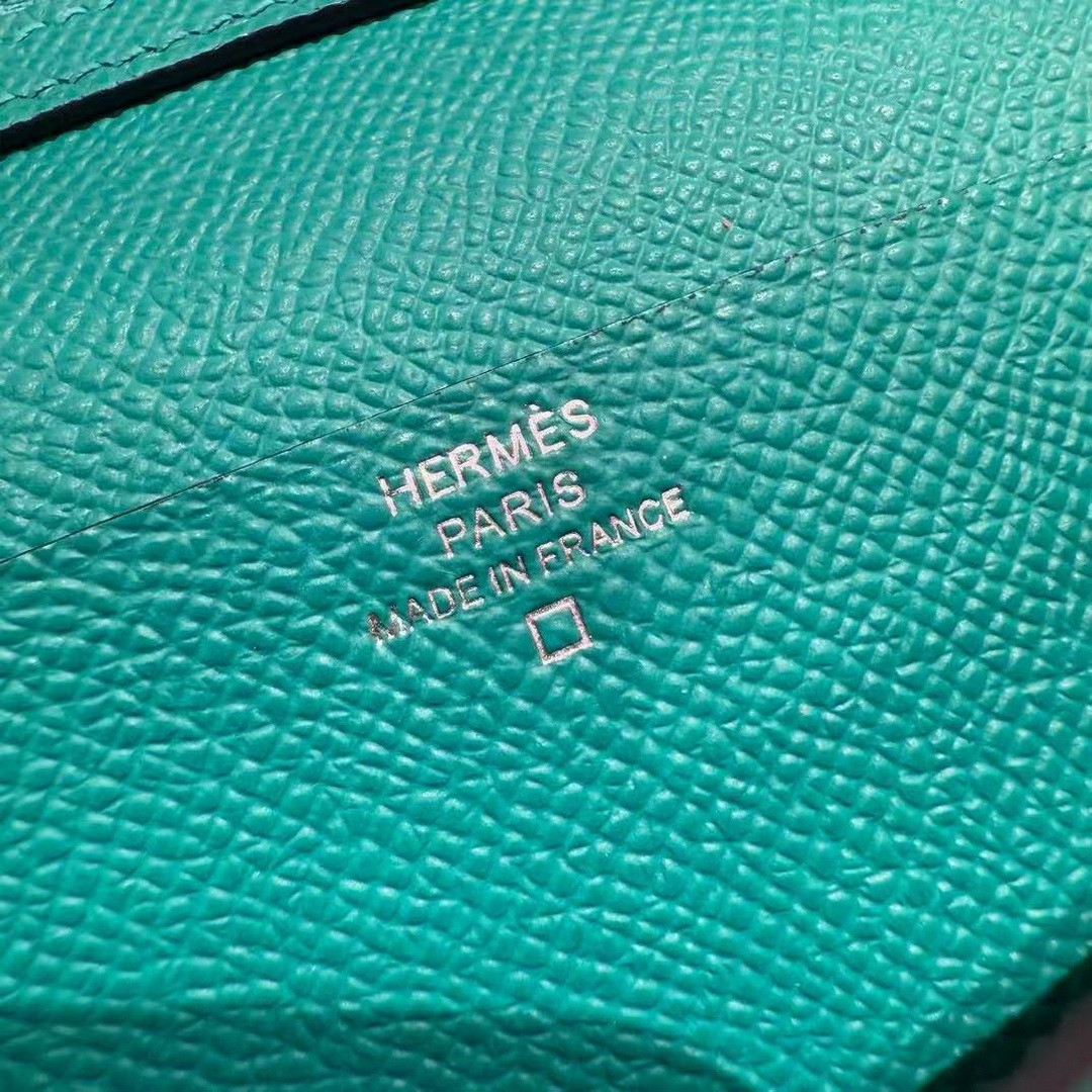 Hermes Bearn Wallet With Gusset Handmade In Epsom Calfskin Leather Matte Alligator Silver Hardware O6 Vert Jade - Image 4