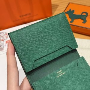 Hermes Bearn Mini Wallet Card Holder Handmade In Epsom Calfskin Leather Gold Hardware U4 Vert Vertigo - Image 4