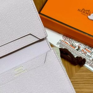 Hermes Bearn Mini Wallet Card Holder Handmade In Epsom Calfskin Leather Gold Hardware 09 Mauve Pale - Image 4