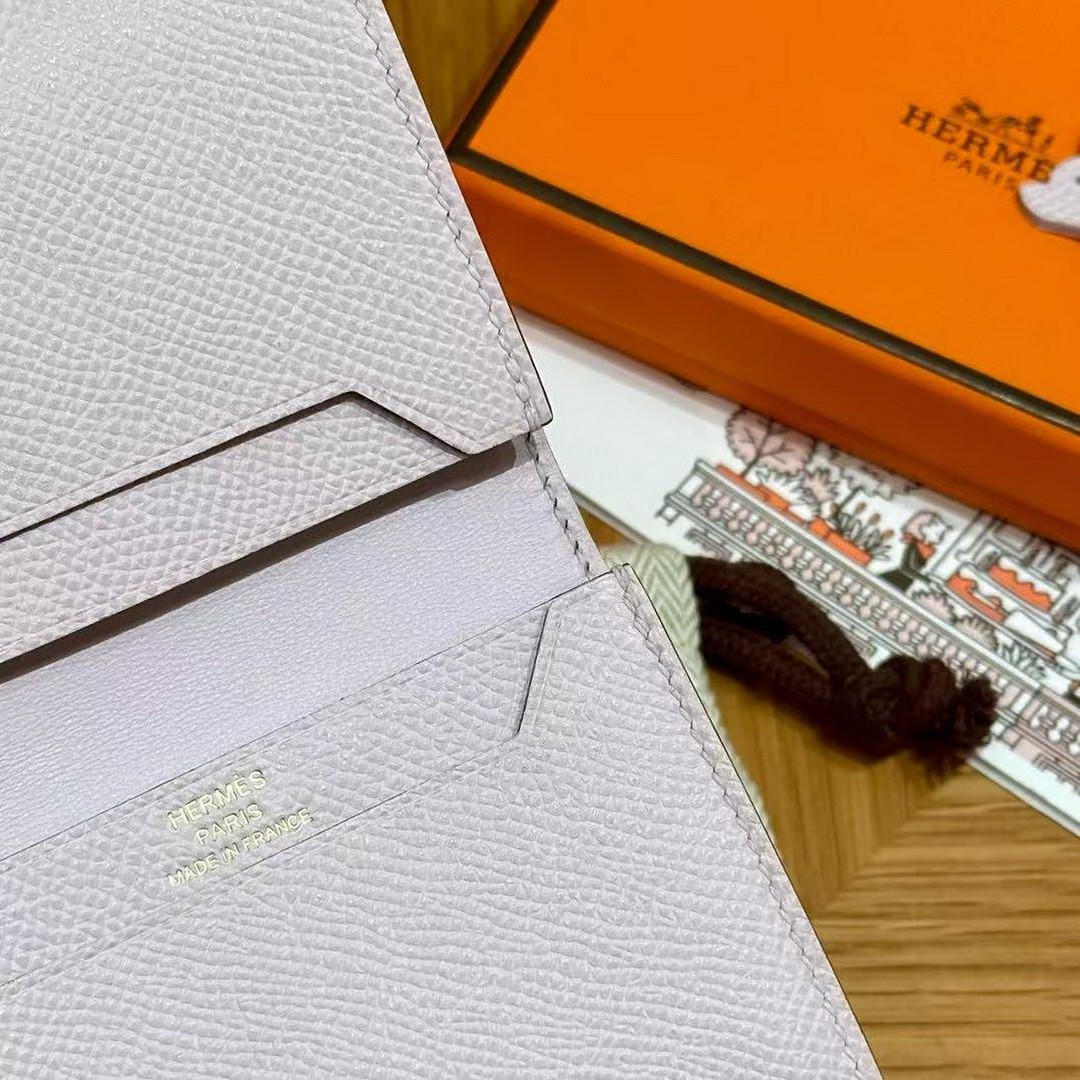 Hermes Bearn Mini Wallet Card Holder Handmade In Epsom Calfskin Leather Gold Hardware 09 Mauve Pale - Image 4
