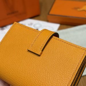 Hermes Bearn Mini Wallet Card Holder Handmade In Epsom Calfskin Leather Gold Hardware 9V Janne D’Or - Image 9