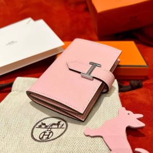 Hermes Bearn Mini Wallet Card Holder Handmade In Epsom Calfskin Leather Silver Hardware 3Q Rose Sakura - Image 4