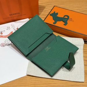 Hermes Bearn Mini Wallet Card Holder Handmade In Epsom Calfskin Leather Gold Hardware U4 Vert Vertigo - Image 11