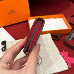 Hermes Bearn Mini Wallet Card Holder Handmade In Epsom Calfskin Leather Gold Hardware i6 Rose Extreme - Image 12
