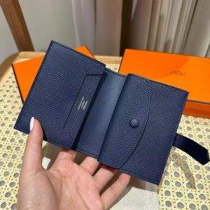Hermes Bearn Mini Wallet Card Holder Handmade In Epsom Calfskin Leather Silver Hardware 73 Bleu Saphir - Image 7
