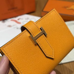 Hermes Bearn Mini Wallet Card Holder Handmade In Epsom Calfskin Leather Gold Hardware 9V Janne D’Or - Image 10