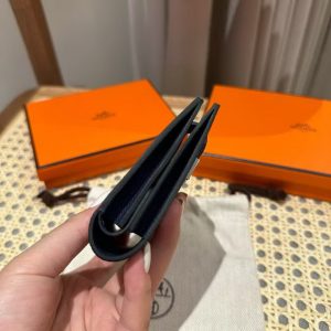 Hermes Bearn Mini Wallet Card Holder Handmade In Epsom Calfskin Leather Silver Hardware 73 Bleu Saphir - Image 4
