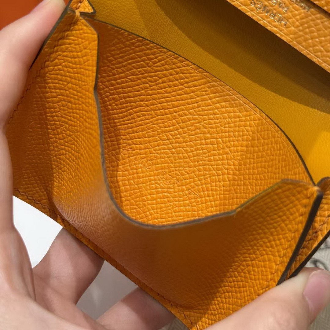 Hermes Bearn Mini Wallet Card Holder Handmade In Epsom Calfskin Leather Gold Hardware 9V Janne D’Or - Image 3