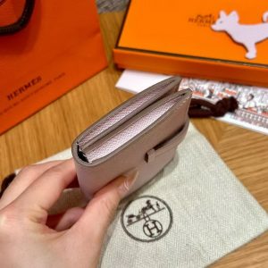 Hermes Bearn Mini Wallet Card Holder Handmade In Epsom Calfskin Leather Gold Hardware 09 Mauve Pale - Image 11