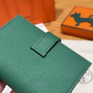 Hermes Bearn Mini Wallet Card Holder Handmade In Epsom Calfskin Leather Gold Hardware U4 Vert Vertigo - Image 5