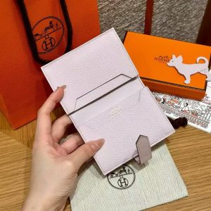 Hermes Bearn Mini Wallet Card Holder Handmade In Epsom Calfskin Leather Gold Hardware 09 Mauve Pale - Image 6