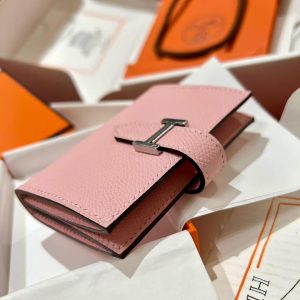 Hermes Bearn Mini Wallet Card Holder Handmade In Epsom Calfskin Leather Silver Hardware 3Q Rose Sakura - Image 5
