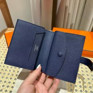 Hermes Bearn Mini Wallet Card Holder Handmade In Epsom Calfskin Leather Silver Hardware 73 Bleu Saphir - Image 6