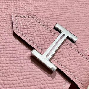 Hermes Bearn Mini Wallet Card Holder Handmade In Epsom Calfskin Leather Silver Hardware 3Q Rose Sakura - Image 12
