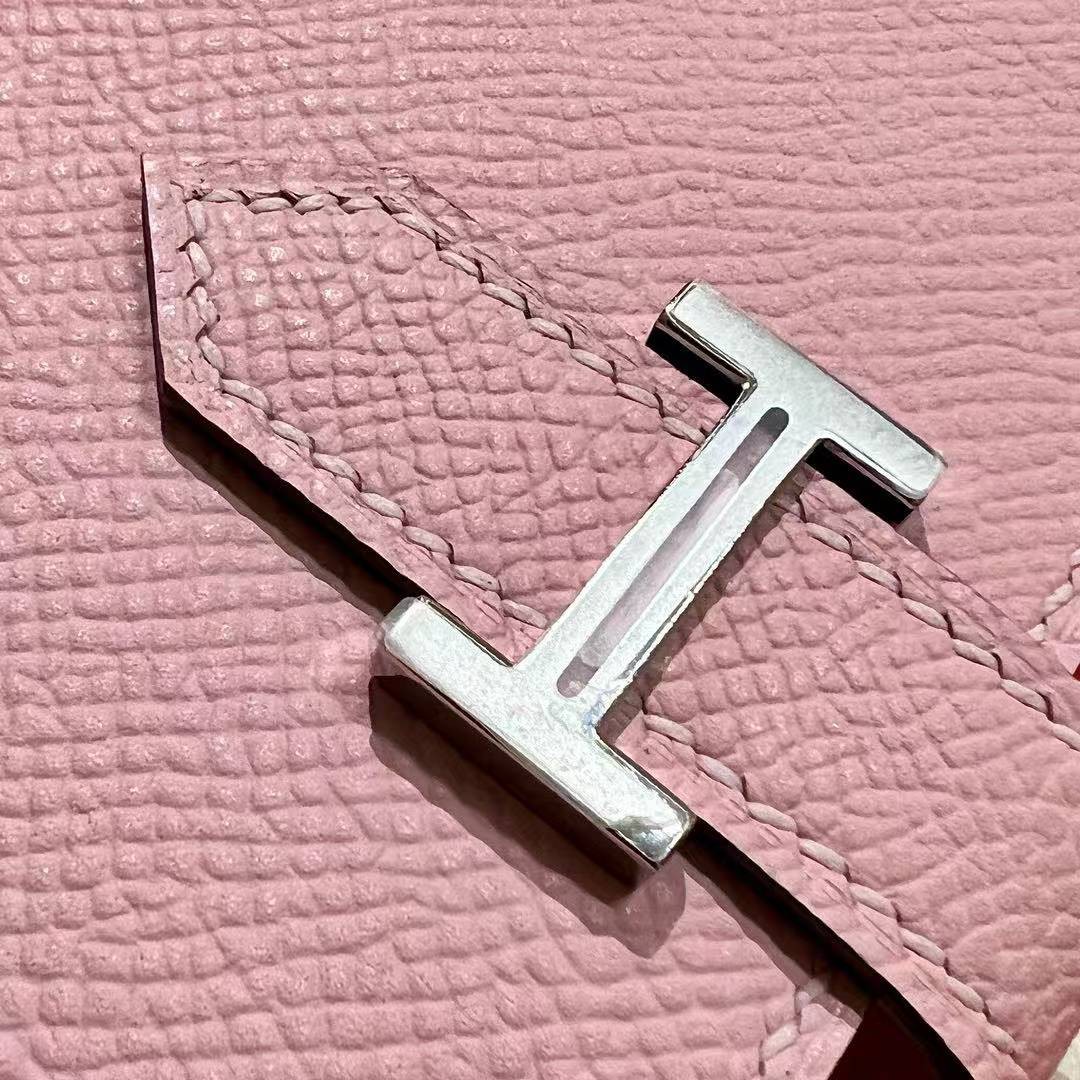 Hermes Bearn Mini Wallet Card Holder Handmade In Epsom Calfskin Leather Silver Hardware 3Q Rose Sakura - Image 12