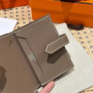 Hermes Bearn Mini Wallet Card Holder Handmade In Epsom Calfskin Leather Silver Hardware ck18 Etoupe - Image 5