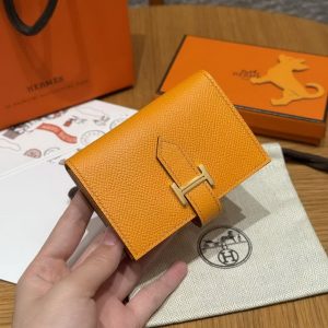 Hermes Bearn Mini Wallet Card Holder Handmade In Epsom Calfskin Leather Gold Hardware 9V Janne D’Or