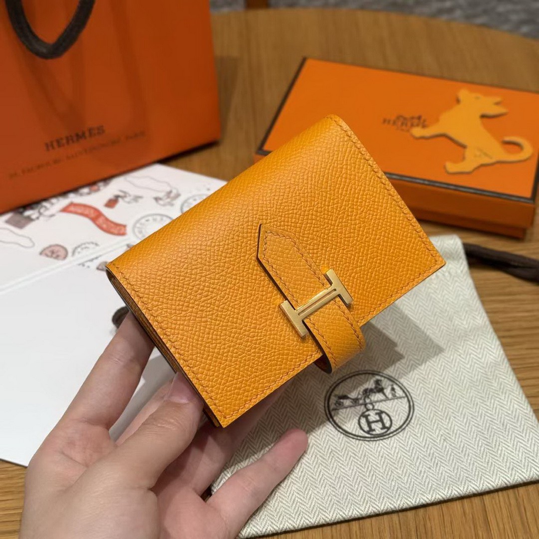 Hermes Bearn Mini Wallet Card Holder Handmade In Epsom Calfskin Leather Gold Hardware 9V Janne D’Or