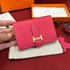 Hermes Bearn Mini Wallet Card Holder Handmade In Epsom Calfskin Leather Gold Hardware i6 Rose Extreme