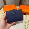 Hermes Bearn Mini Wallet Card Holder Handmade In Epsom Calfskin Leather Silver Hardware 73 Bleu Saphir