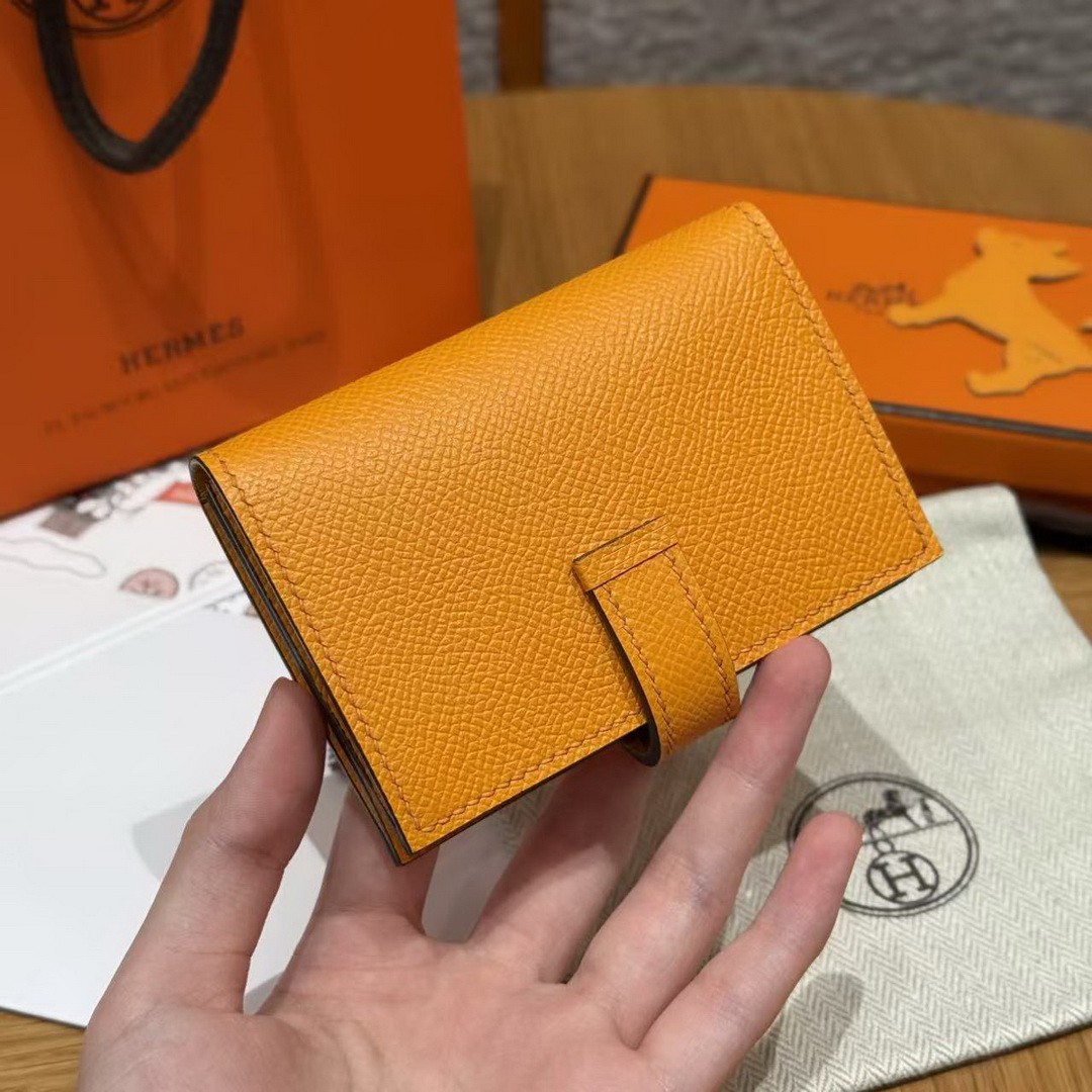 Hermes Bearn Mini Wallet Card Holder Handmade In Epsom Calfskin Leather Gold Hardware 9V Janne D’Or - Image 2