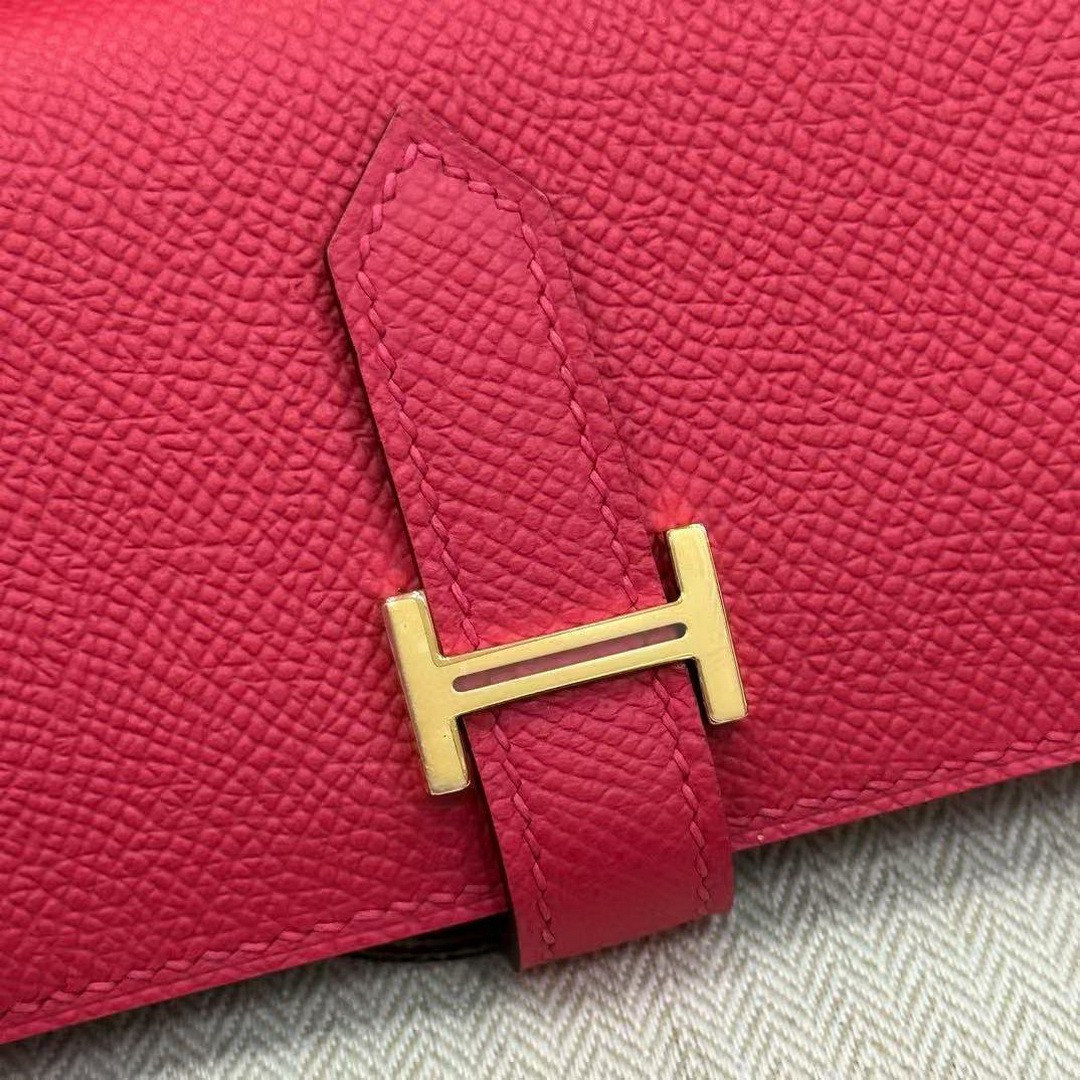 Hermes Bearn Mini Wallet Card Holder Handmade In Epsom Calfskin Leather Gold Hardware i6 Rose Extreme - Image 2