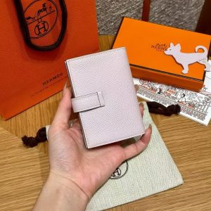 Alternative view of Hermes Bearn Mini Wallet Card Holder Handmade In Epsom Calfskin Leather Gold Hardware 09 Mauve Pale