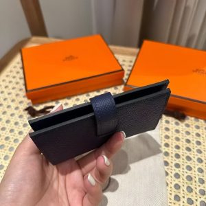 Alternative view of Hermes Bearn Mini Wallet Card Holder Handmade In Epsom Calfskin Leather Silver Hardware 73 Bleu Saphir