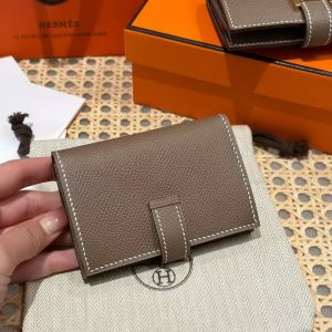 Alternative view of Hermes Bearn Mini Wallet Card Holder Handmade In Epsom Calfskin Leather Silver Hardware ck18 Etoupe