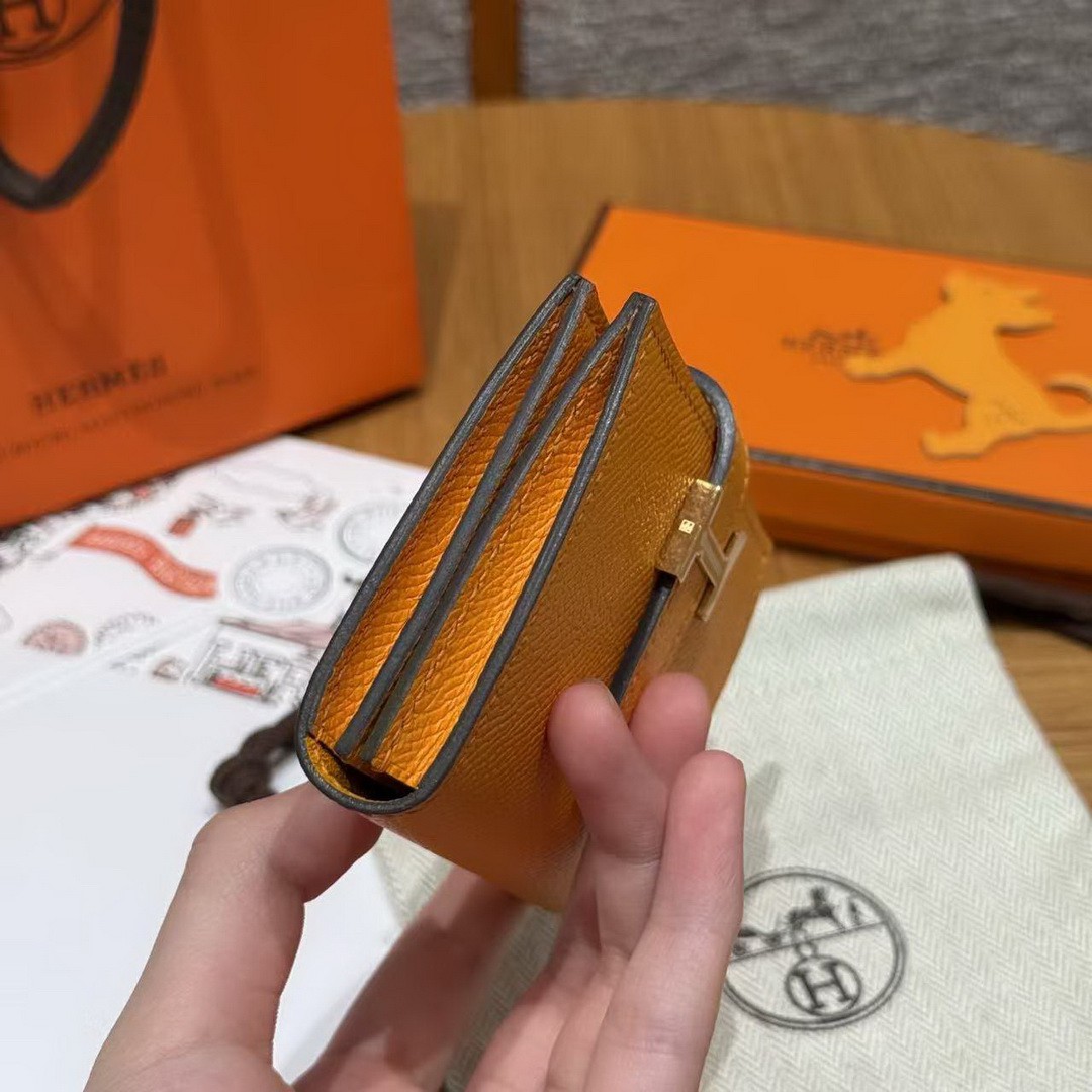 Hermes Bearn Mini Wallet Card Holder Handmade In Epsom Calfskin Leather Gold Hardware 9V Janne D’Or - Image 14