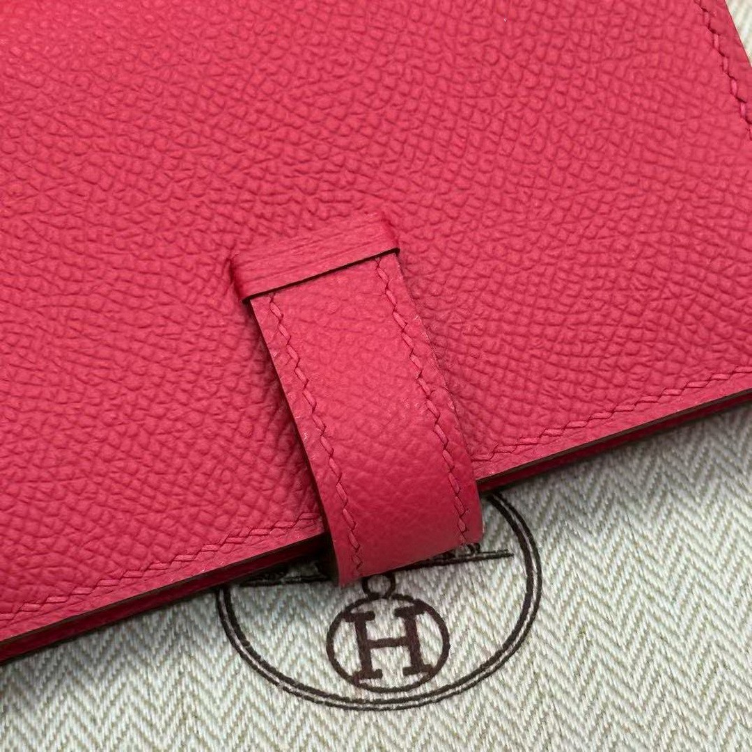 Hermes Bearn Mini Wallet Card Holder Handmade In Epsom Calfskin Leather Gold Hardware i6 Rose Extreme - Image 14