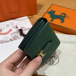 Hermes Bearn Mini Wallet Card Holder Handmade In Epsom Calfskin Leather Gold Hardware U4 Vert Vertigo - Image 14