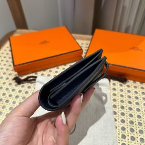 Hermes Bearn Mini Wallet Card Holder Handmade In Epsom Calfskin Leather Silver Hardware 73 Bleu Saphir - Image 9