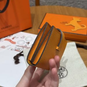 Hermes Bearn Mini Wallet Card Holder Handmade In Epsom Calfskin Leather Gold Hardware 9V Janne D’Or - Image 13