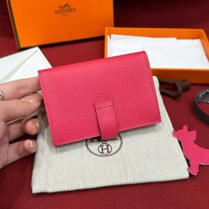 Hermes Bearn Mini Wallet Card Holder Handmade In Epsom Calfskin Leather Gold Hardware i6 Rose Extreme - Image 13