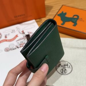 Hermes Bearn Mini Wallet Card Holder Handmade In Epsom Calfskin Leather Gold Hardware U4 Vert Vertigo - Image 13