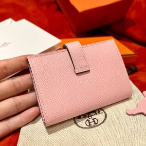 Hermes Bearn Mini Wallet Card Holder Handmade In Epsom Calfskin Leather Silver Hardware 3Q Rose Sakura - Image 13