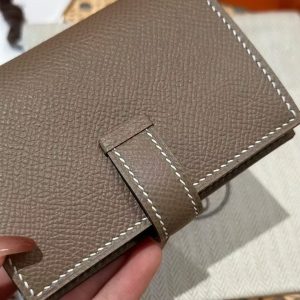 Hermes Bearn Mini Wallet Card Holder Handmade In Epsom Calfskin Leather Silver Hardware ck18 Etoupe - Image 13