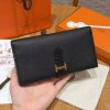 Hermes Bearn Wallet With Gusset Handmade In Epsom Calfskin Leather Matte Alligator Crocodile Gold Hardware 89 Noir