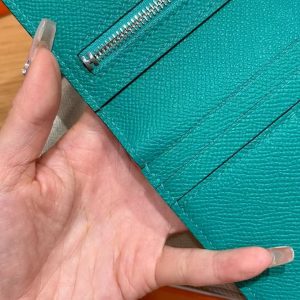 Hermes Bearn Wallet With Gusset Handmade In Epsom Calfskin Leather Matte Alligator Silver Hardware O6 Vert Jade - Image 14