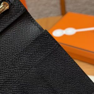 Hermes Bearn Wallet With Gusset Handmade In Epsom Calfskin Leather Matte Alligator Crocodile Gold Hardware 89 Noir - Image 9
