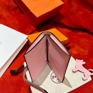 Hermes Bearn Mini Wallet Card Holder Handmade In Epsom Calfskin Leather Silver Hardware 3Q Rose Sakura - Image 3