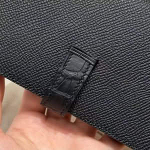 Hermes Bearn Wallet With Gusset Handmade In Epsom Calfskin Leather Matte Alligator Crocodile Gold Hardware 89 Noir - Image 6