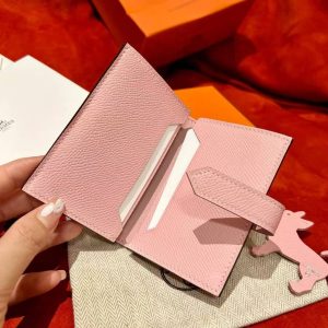 Hermes Bearn Mini Wallet Card Holder Handmade In Epsom Calfskin Leather Silver Hardware 3Q Rose Sakura - Image 11